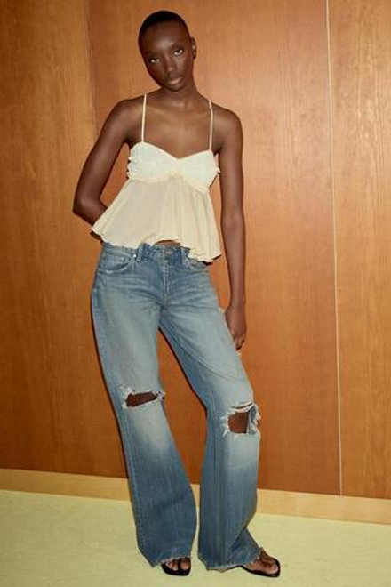 ZARA ТОП В БЕЛЬЕВОМ СТИЛЕ С КОНТРАСТНЫМ КРУЖЕВОМ, ЭКРЮ