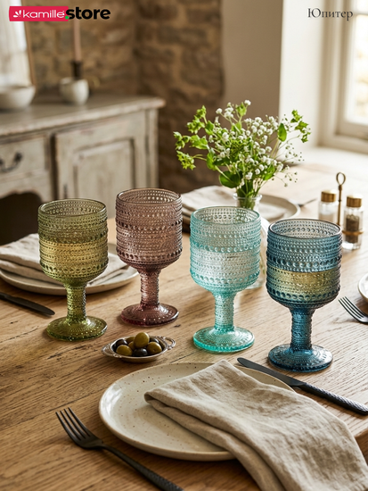 Набор стаканов 300 мл. 6 шт., стекло с фактурным орнаментом, коллекция Юпитер