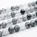 Кварц с шерлом, диаметр 8,4-8,6 мм, цена за 11 шт (1/4 нити)