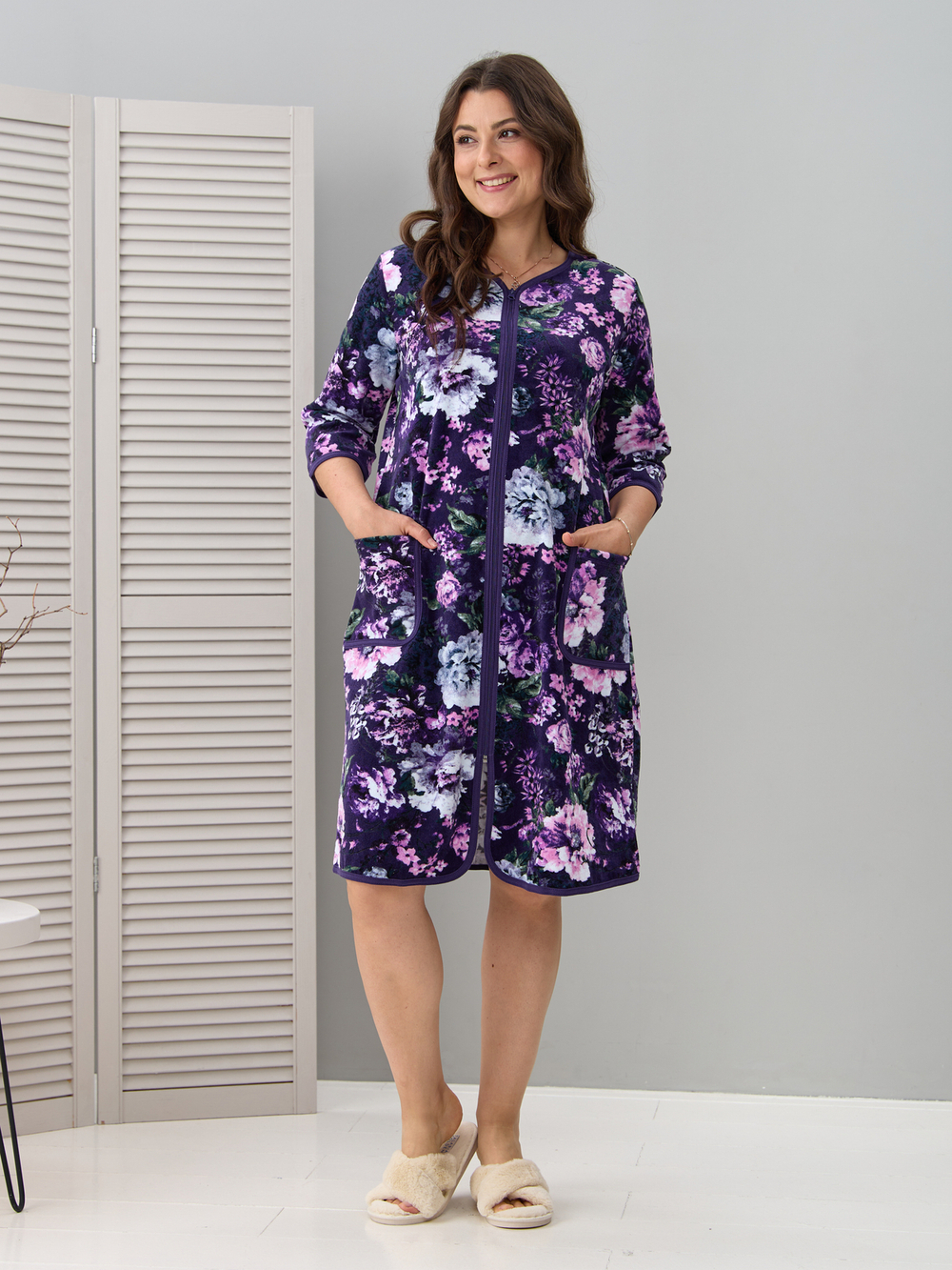 Халат Хвл-562/баклажан-цветущийсад