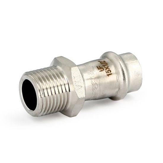 Муфта пресс Uni-Fitt 15 х 1/2" НР с наружной резьбой из нержавеющей стали 772S1200