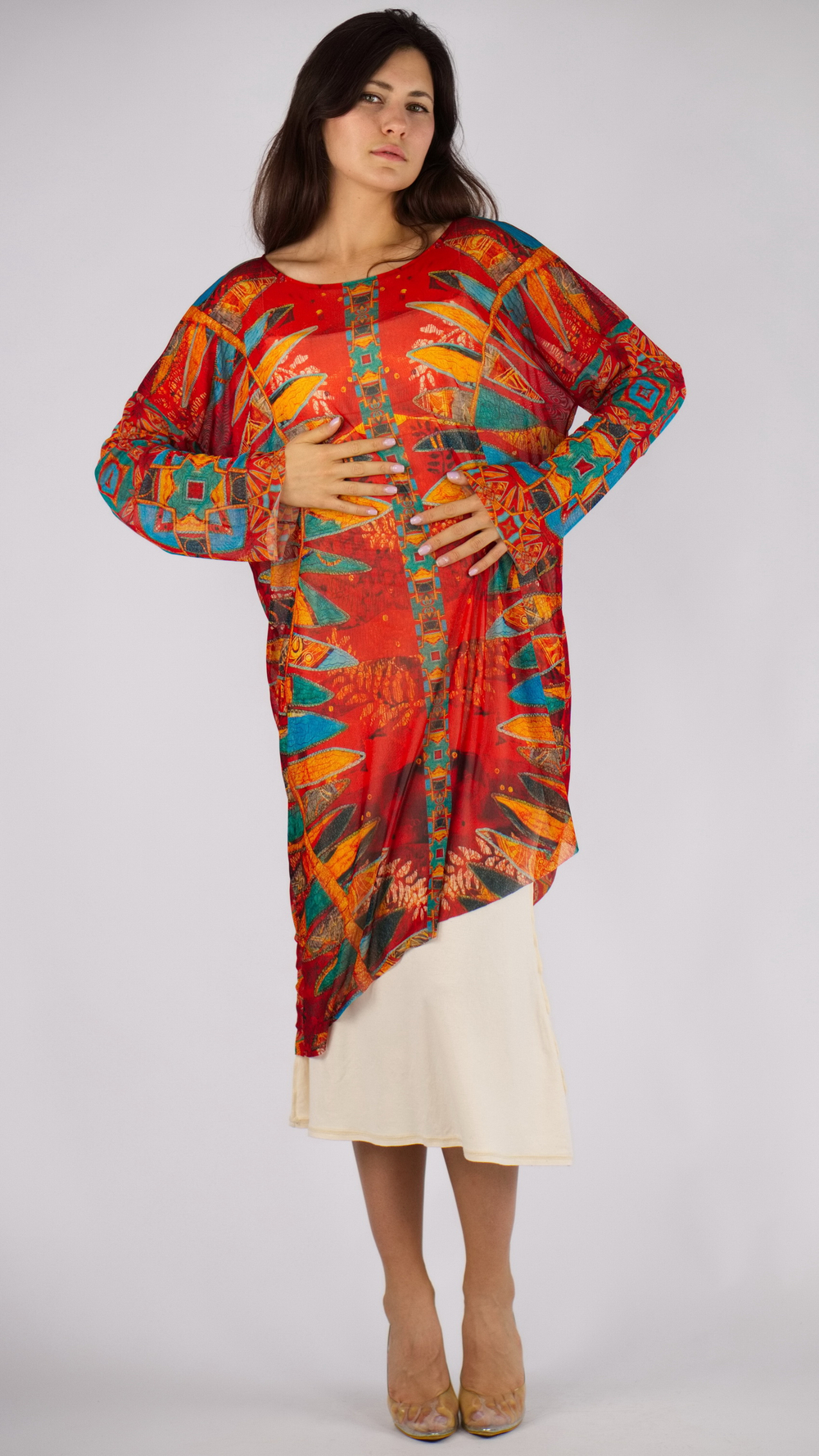 Платье-туника из сетки «Лодки» по мотивам этнической живописи австралийских аборигенов