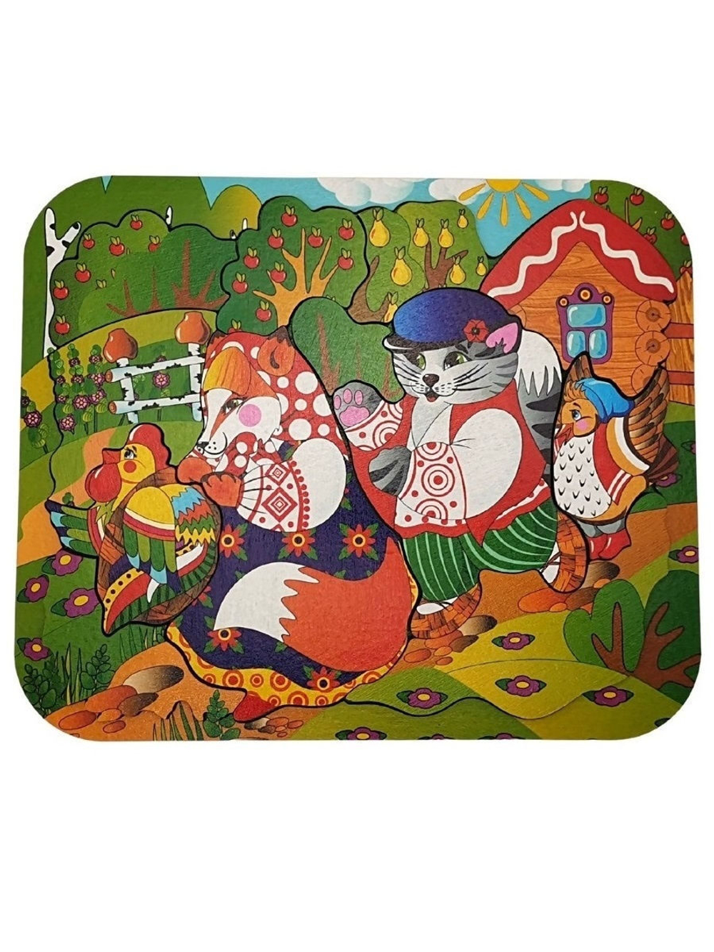 Деревянный пазл "Кот, Петух и Лиса"