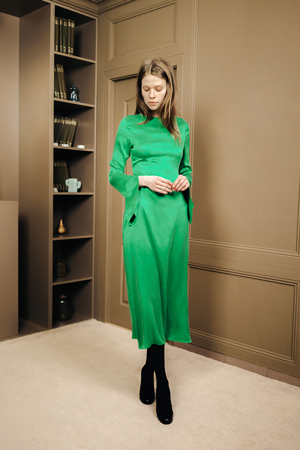 Silk maxi dress with long sleeves