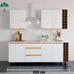Кухня Валенсия 220 см со столешницей (7 модулей) / белый ЛДСП, массив дуба