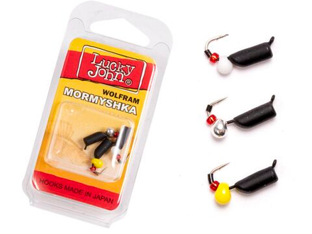 Мормышки вольфрамовые Lucky John с петелькой 3шт набор СТОЛБИК безнасадочный блистер