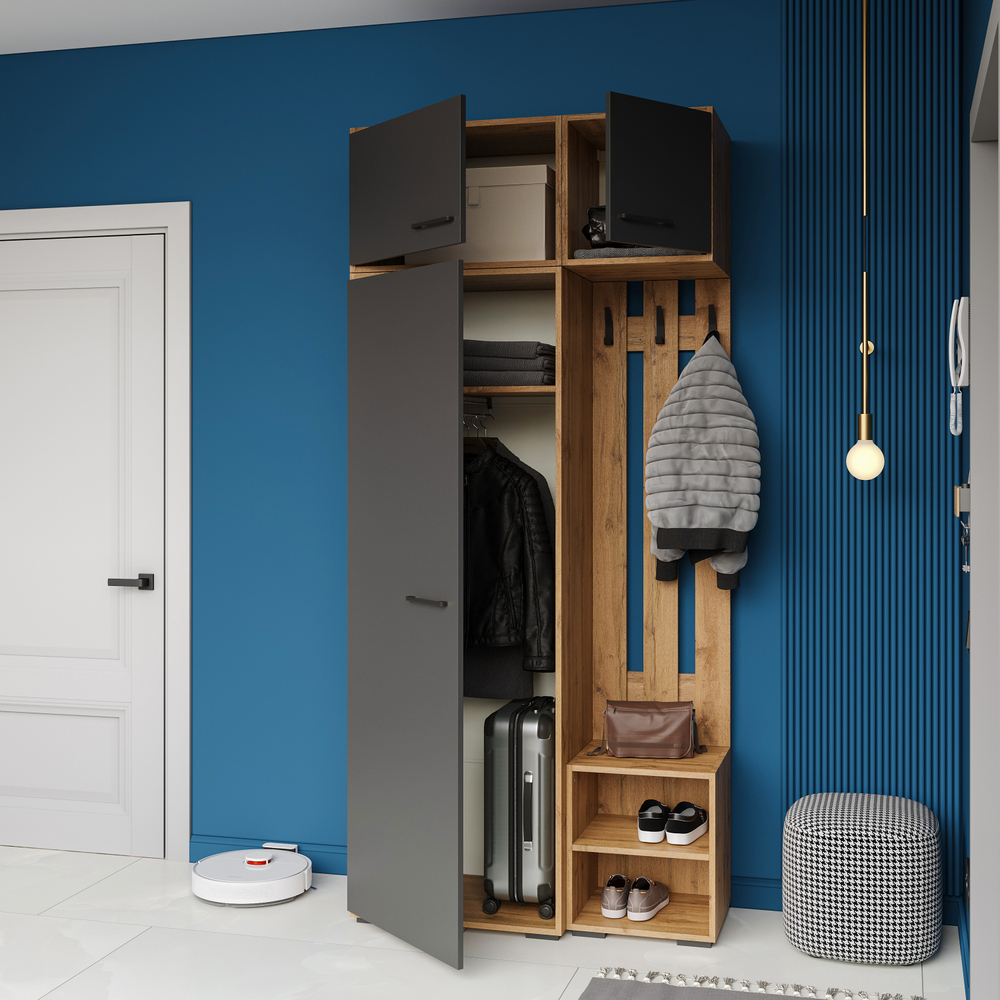 Шкаф-антресоль DIWO Кострома навесной 40x40х42 см, дуб вотан, антрацит, ручка черная