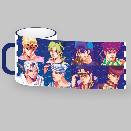 Кружка керамическая объем 330мл, "ДжоДжо" (синяя - белая внутри)