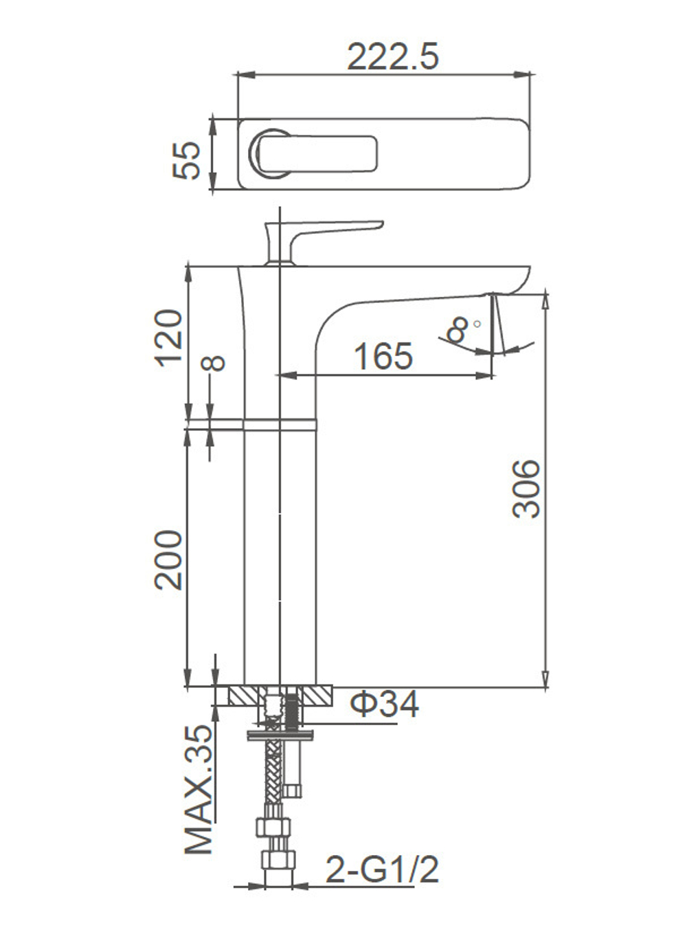 Смеситель для раковины высокий WONZON & WOGHAND SHARK, Хром (WW-481104-CR)