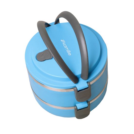 Ланч бокс двойной 1400 мл. круглый Kamille КМ-2106 (пластик, нержавеющая сталь)