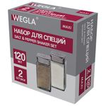 Набор для специй 2х120 мл, MAXI, солонка + перечница, стекло/сталь, квадратные, WEGLA (ВЕГЛА), 700231