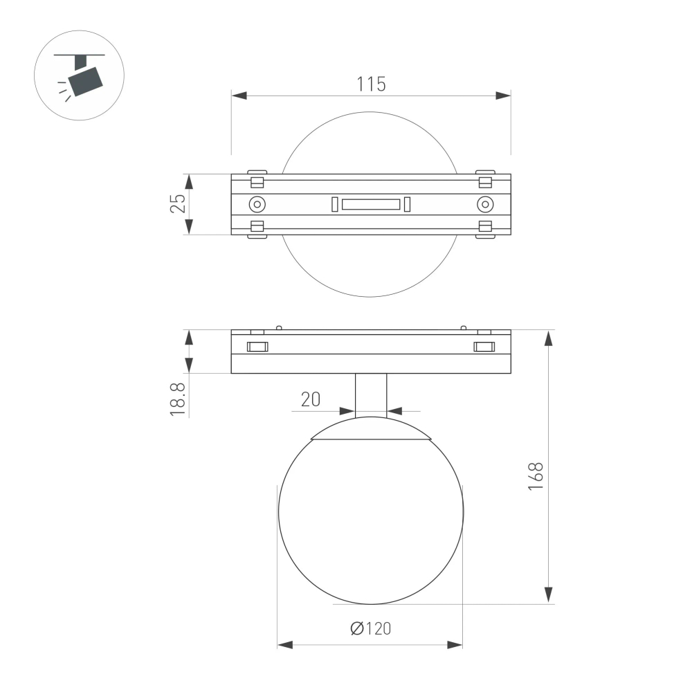 Светильник MAG-VIBE-SFERO-R120-6W Warm3000 (BK, 235 deg, 48V) (Arlight, IP20 Металл, 5 лет) 044457