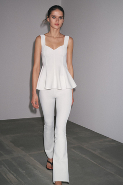 ZARA ТОП ИЗ ЭЛАСТИЧНОЙ ТКАНИ С БАСКОЙ, ЖЕЛТОВАТО-БЕЛЫЙ