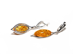 Серьги из серебра 925 с натуральным желтым янтарем