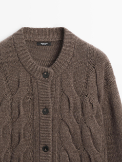 Massimo Dutti Кардиган из смесовой шерсти с узором «косы», дымчатый