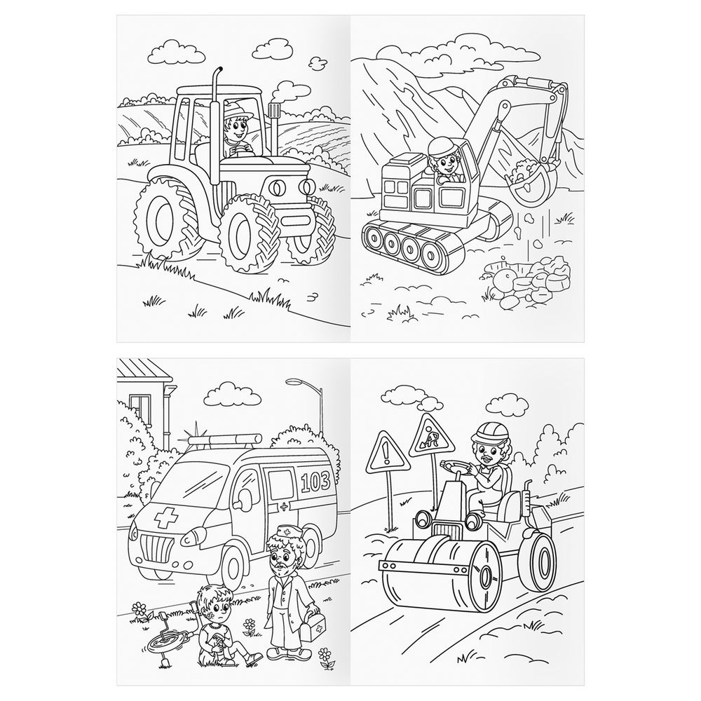 Раскраска А4, 8стр., Три совы, Машины- помощники