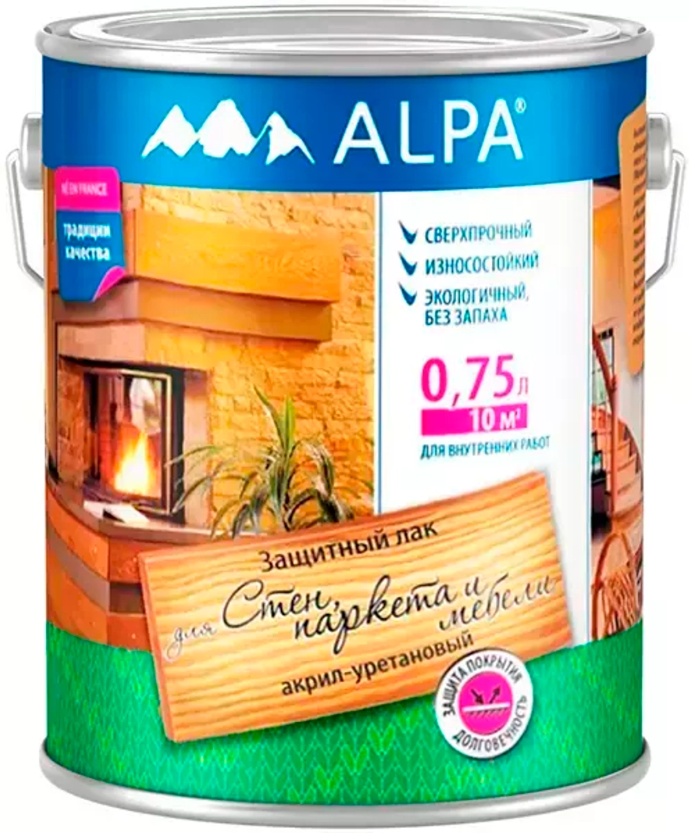 Лак Alpa для паркета и мебели акрил-уретановый износостойкий влагостойкий бесцветный глянцевый 0,75л