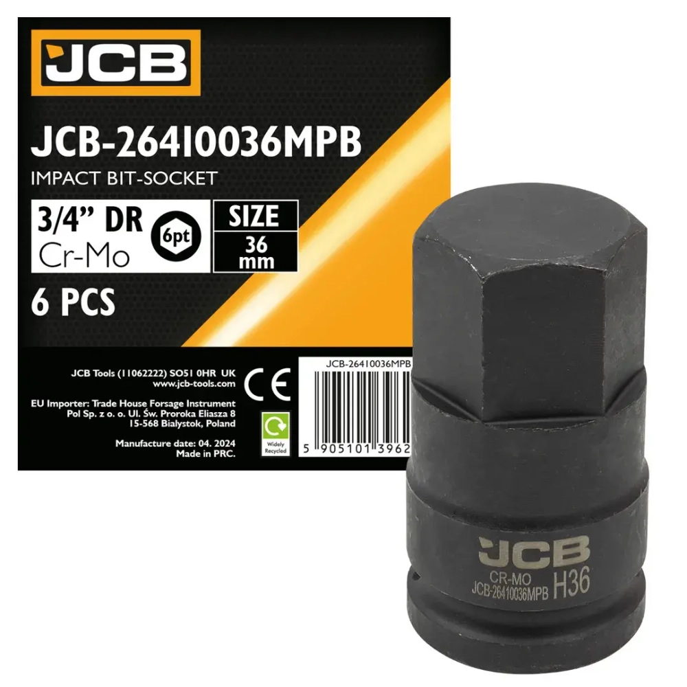 Головка-бита ударная 6-гранная 3/4'', 35мм JCB JCB-26410036MPB
