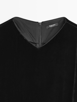 Massimo Dutti Бархатный комбинезон с поясом на шнуровке, черный