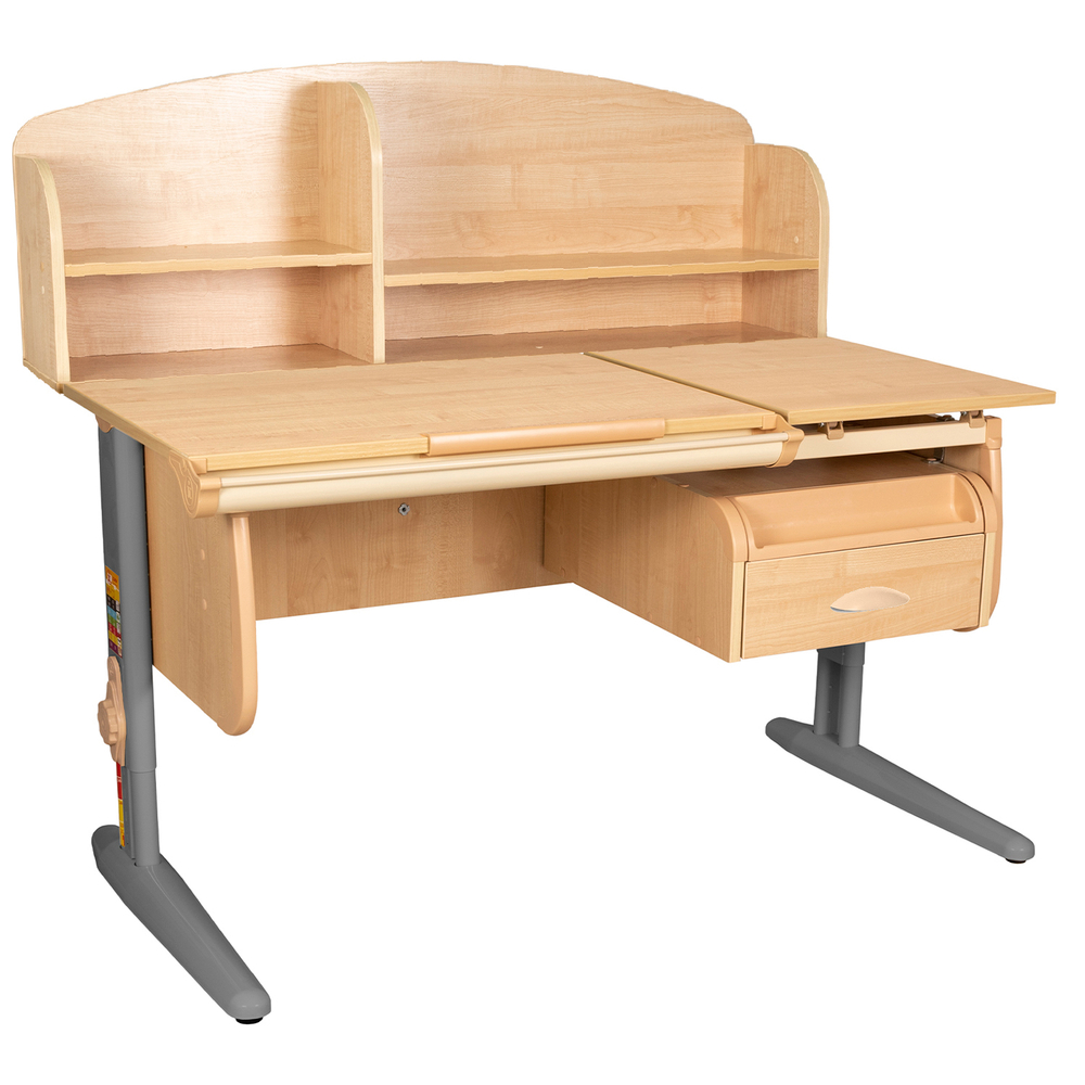 Растущая парта Дэми СУТ 25 с задней полкой СУТ.34.390 и навесной тумбой (1200×880 мм)