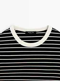 Massimo Dutti Футболка с коротким рукавом и контрастными полосками, черный