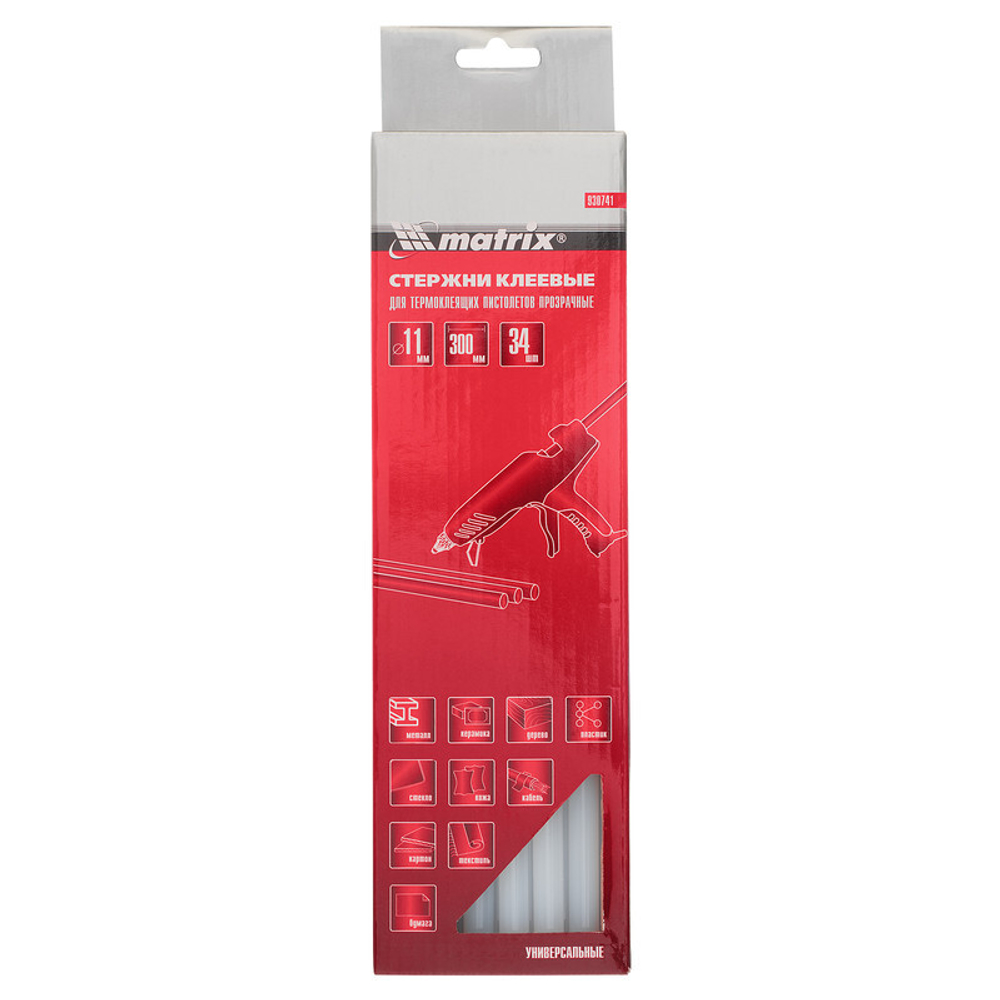 Стержни клеевые, 11 мм, L-300 мм, 1 кг, прозрачный Matrix