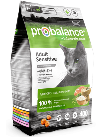 Сухой корм ProBalance Sensitive для взрослых кошек с чувствительным пищеварением, с курицей и рисом