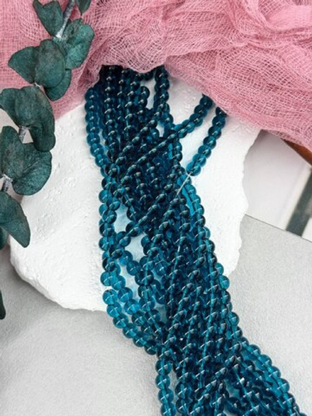 Стеклянные бусины 6 мм, нить 37 см, темно-бирюзовый