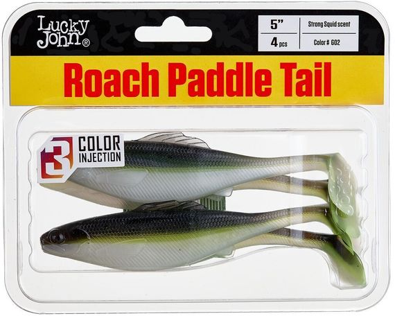 Виброхвосты съедобные LJ Pro Series ROACH PADDLE TAIL 5.0in (12,7 см), цв. G02, 4 шт.