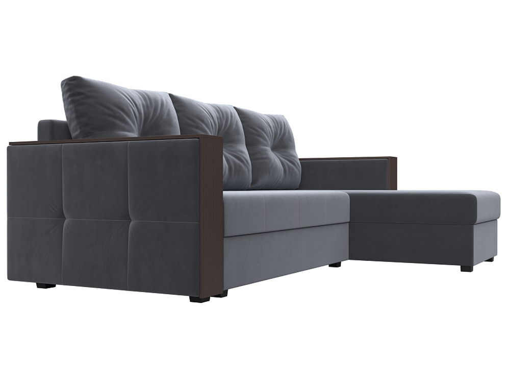 Диван угловой Валенсия Лайт правый угол, Серый, Велюр, 117749