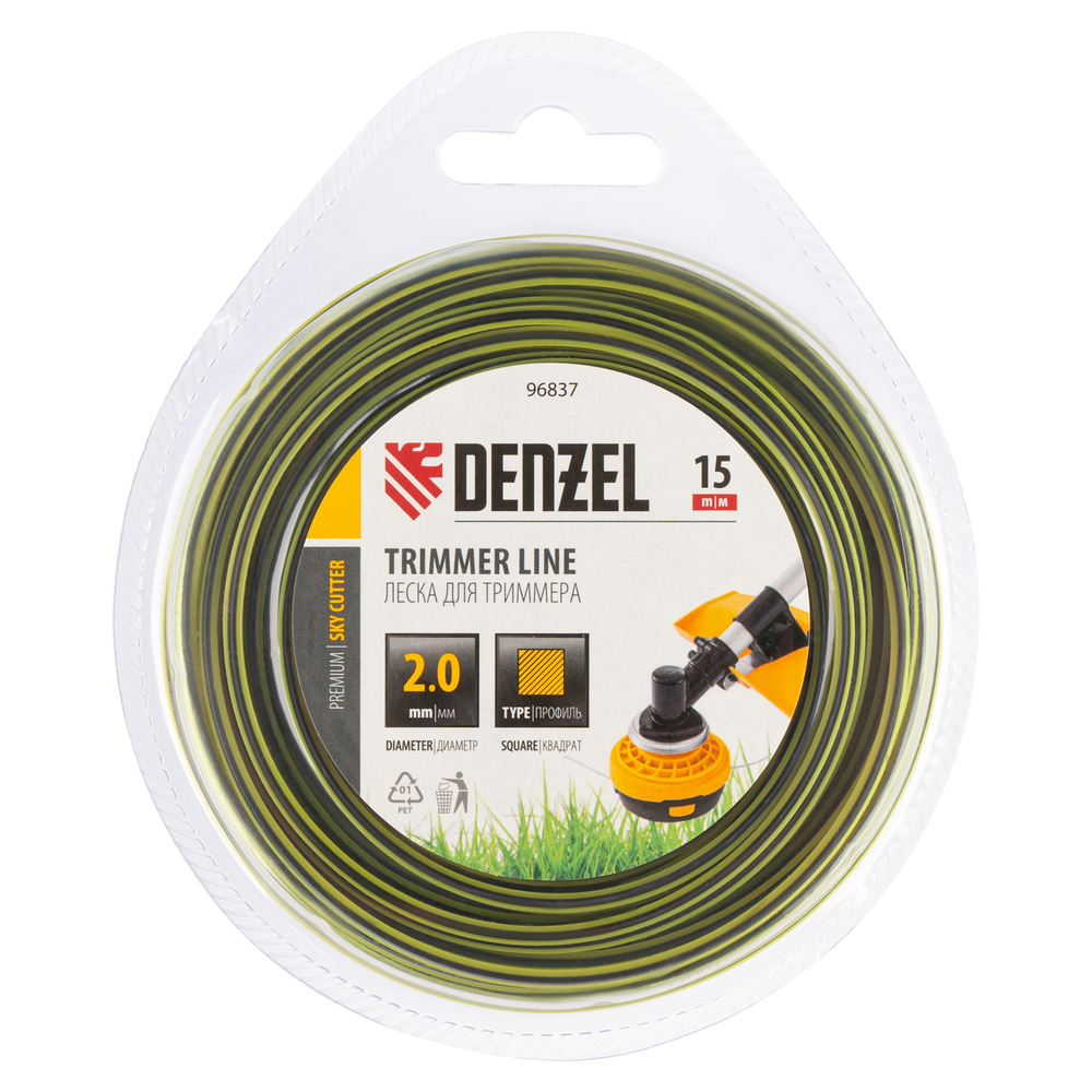 Леска для триммера двухкомпонентная квадратная, 2,0мм х 15м, блистер SkyCutter Denzel