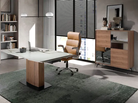 Раздвижной обеденный стол 1133/DT966 из керамики в мраморной отделке