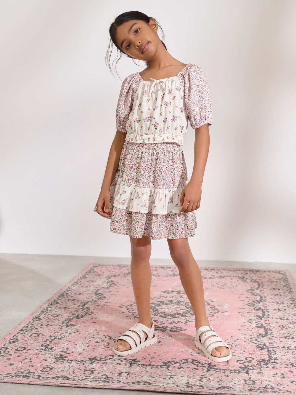 Топ и юбка в комплекте для девочки Next AD6-061, Молочный, Розовый