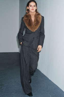 ZARA ШИРОКИЕ БРЮКИ С ЗАЩИПАМИ — ZW COLLECTION, СЕРЫЙ МЕЛАНЖ