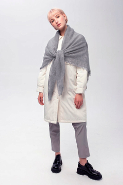 Оренбургский пуховый платок с шелком АШ140-03 серый