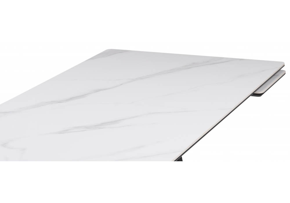 Керамический стол Woodville Памелла 120(180)х80 snow alpin, черный, ножки черные