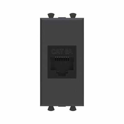 Компьютерная розетка RJ-45 без шторки модульная, кат.6А, "Avanti", "Черный матовый", 1 модуль