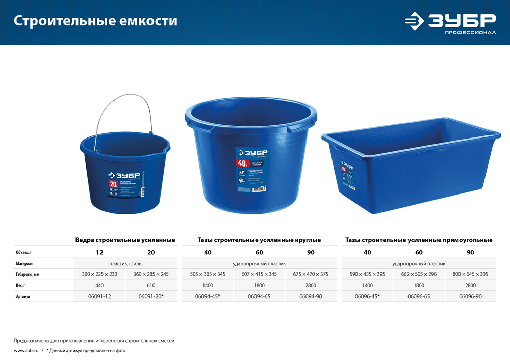 ЗУБР 90 л, первичный высокопрочный пластик, усиленный круглый строительный таз (06094-90)