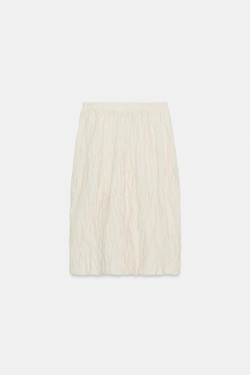 ZARA ЮБКА МИДИ ИЗ ЖАТОГО ТРИКОТАЖА, КРЕМОВЫЙ