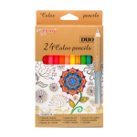 Карандаши цветные двусторонние утолщенные Yalong 12/24 цв., "Узоры-4. Jumbo" деревянные, трехгранные, заточенные, золото+серебро, грифель 4.0 мм, картон. уп., европод.