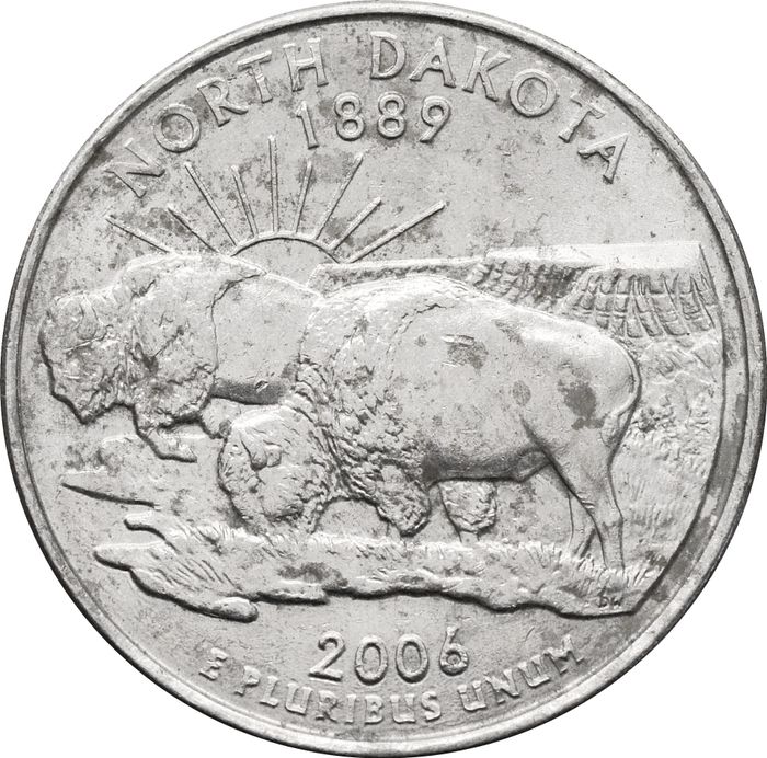 25 центов (1/4 доллара, квотер) 2006 США «Штат Северная Дакота» (D)