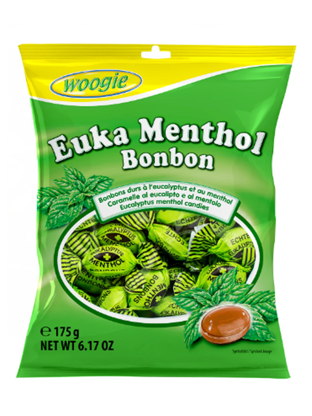 Эвкалипто-ментоловые конфеты WOOGIE Euka Menthol Bonbon 175 г , сладкое средство от боли в горле