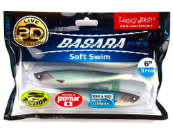 Виброхвост LUCKY JOHN Basara Soft Swim 3D, 6.0in (152 мм), цвет PG07, 3 шт.