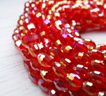 БО003ДС68 Хрустальные бусины-овалы, цвет: ярко-красный AB прозрачный, размер 6х8 мм, кол-во: 25 шт.