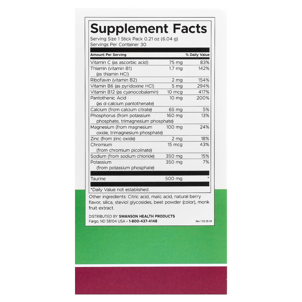 Swanson, Simply Hydrate, смесь для гидратации электролитов, Berry Blast, 30 пакетиков в стиках по 6,04 г (0,21 унции)