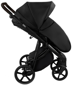 Детская коляска Roan Esso 2025 Кожа 3 в 1 с автокреслом Tutis Elo Black ESSK/210/1 Black /Black/руч.Тем.коричневый