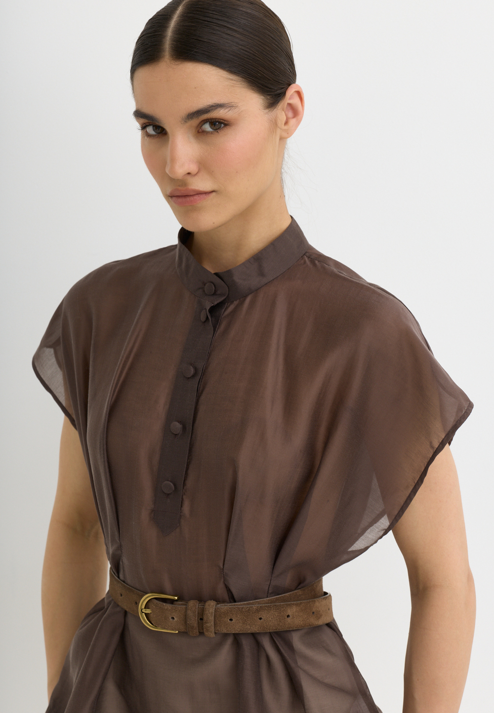 Блуза со складками, шоколадная