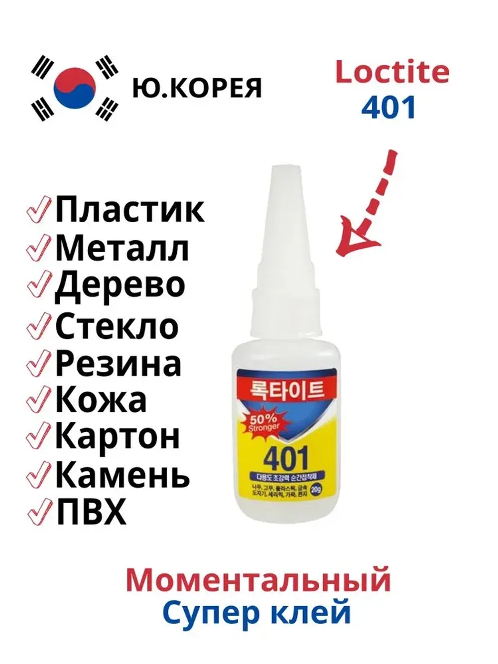 LOCTITE 401 суперклей моментальный универсальный цианоакрилатный, 20г, Корея