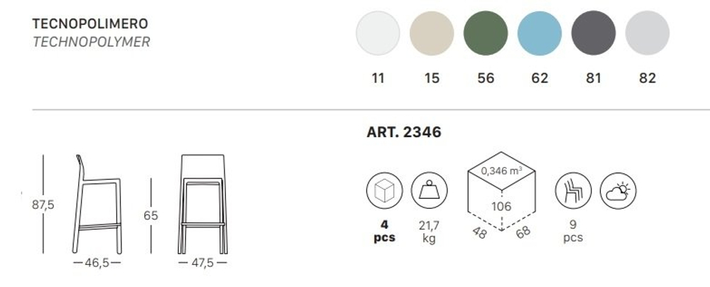 Стул полубарный пластиковый Scab Design Kate, тортора