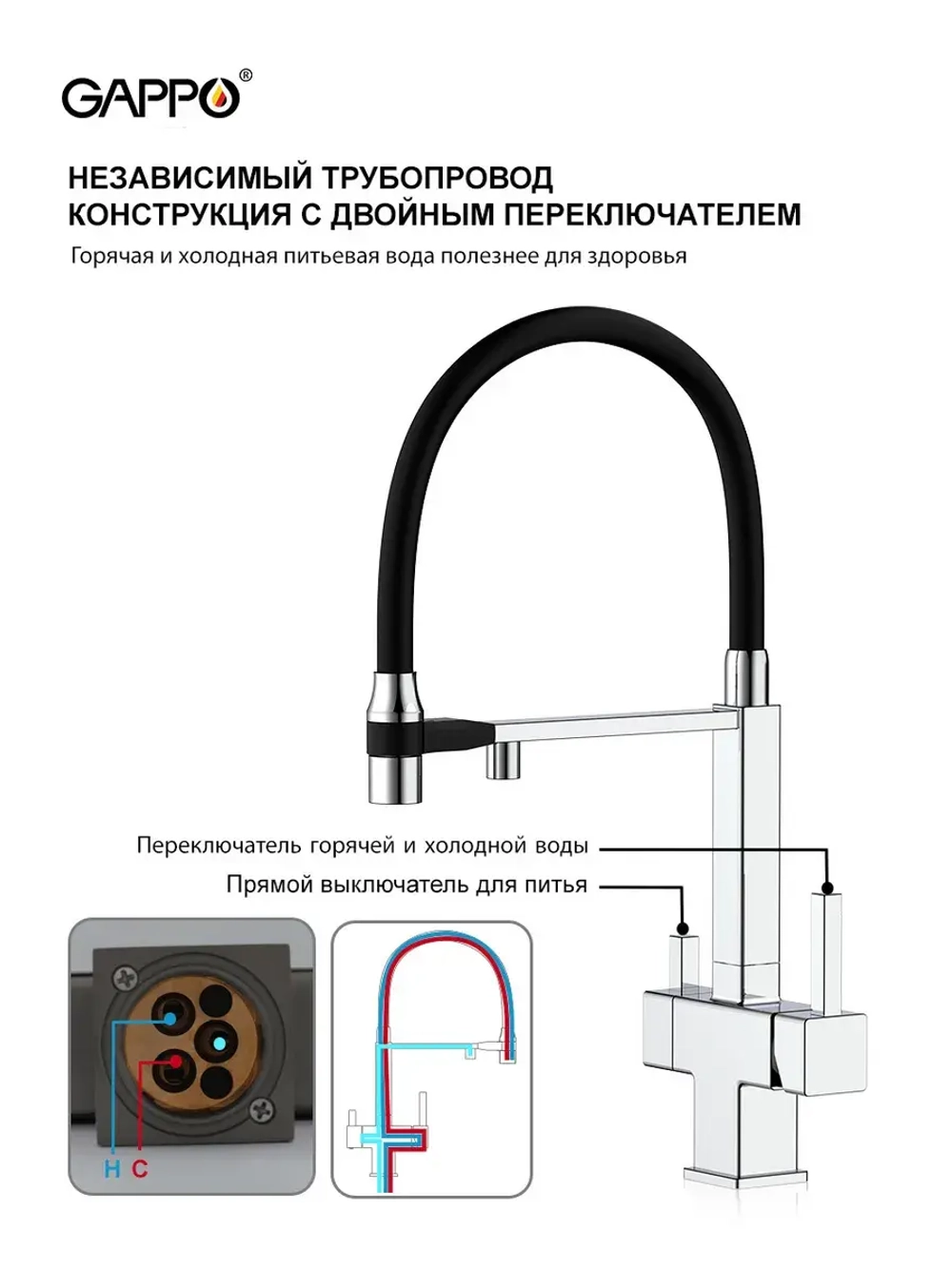 Смеситель для кухни с подключением к фильтру Gappo G4395-50